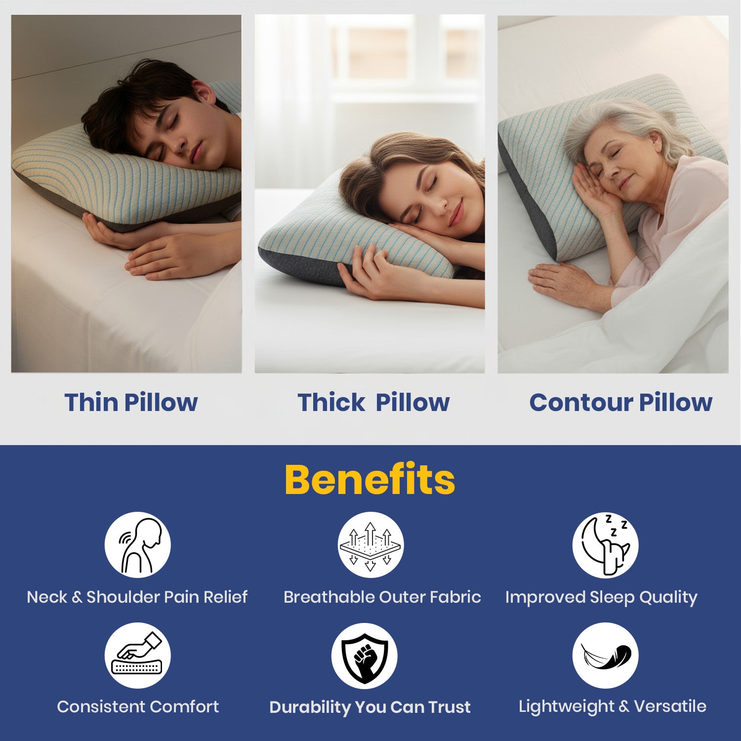 Savaro Pillow by Roma Puf | Restorative Memory Foam for Deep Sleep - Thin